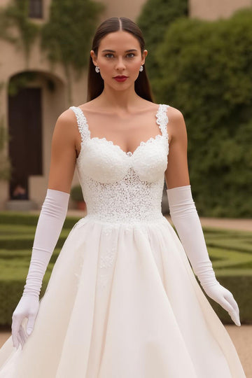 Tulle Corset A Line Ivory Square Neck Wedding Dress